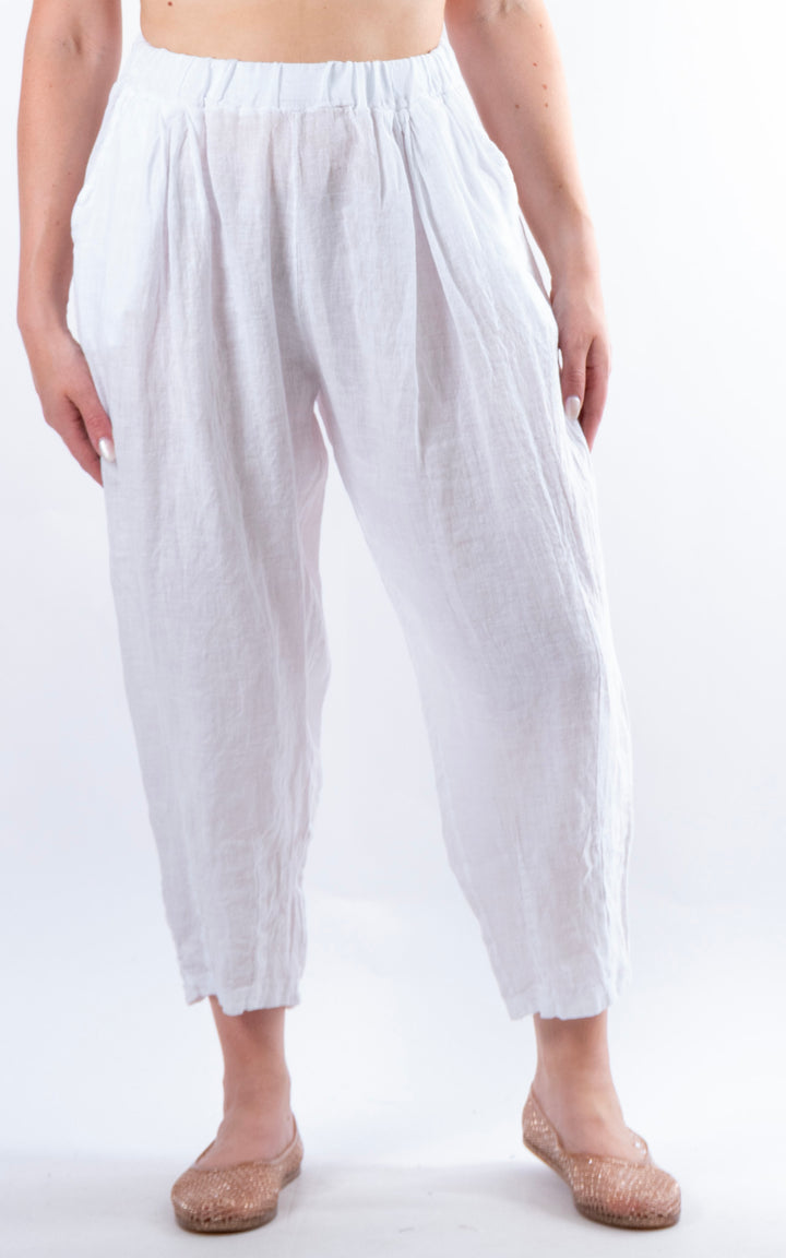 Barrel Leg Linen Trousers | White