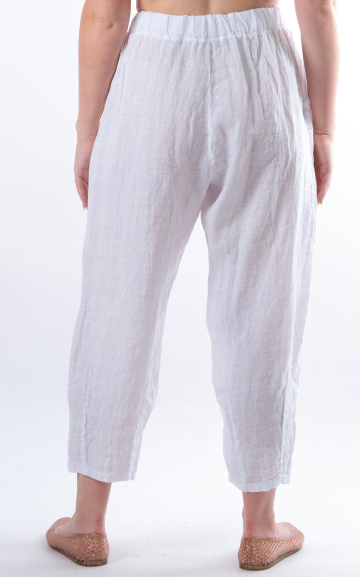Barrel Leg Linen Trousers | White