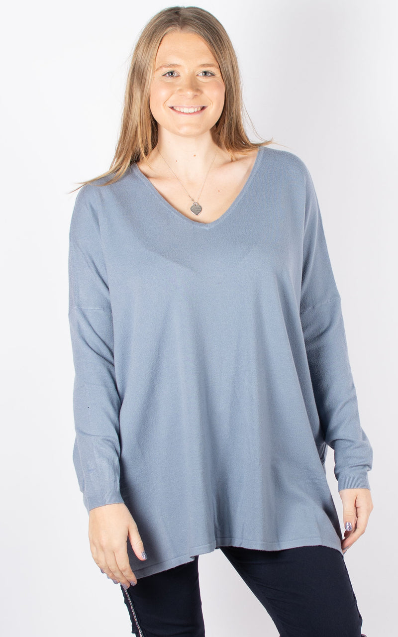Basic V-neck Soft Knit | Blue Grey