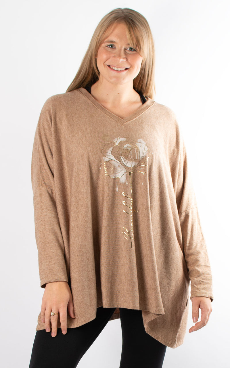 Beautiful Flower Top | Camel