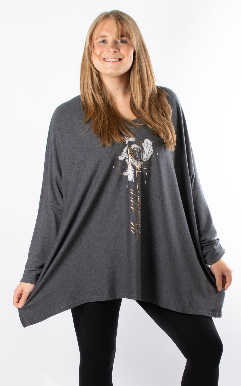 Beautiful Flower Top | Charcoal