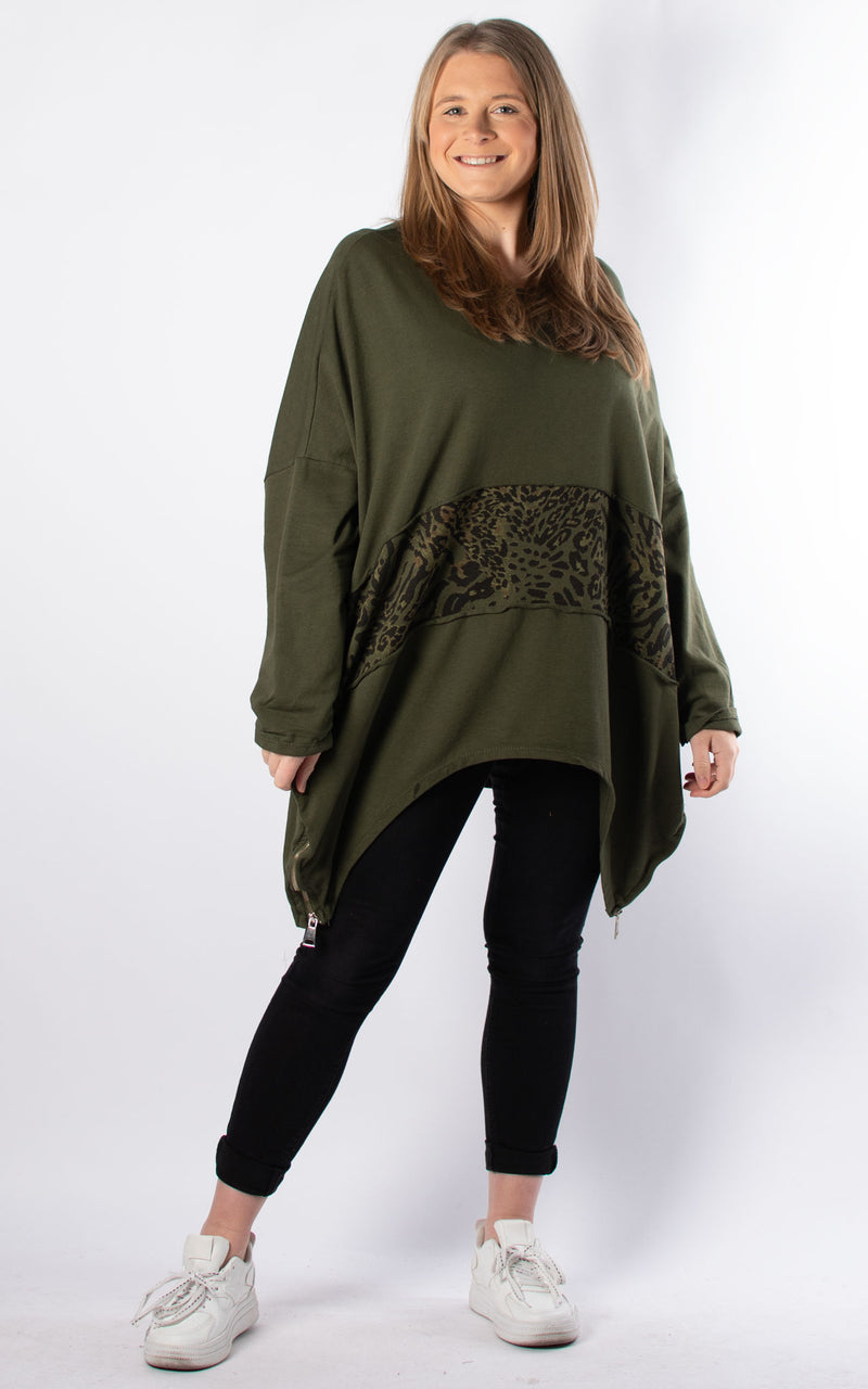 Becky Side Zip Top | Khaki