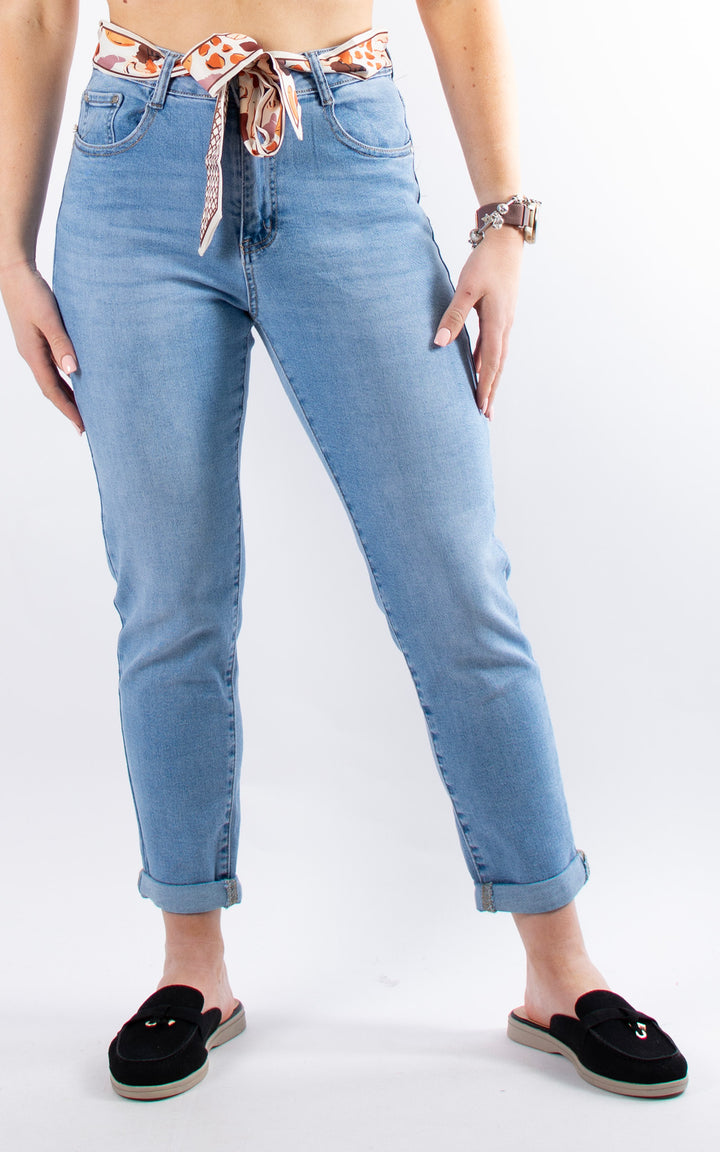 Belted | Mom Jeans |  Light Denim