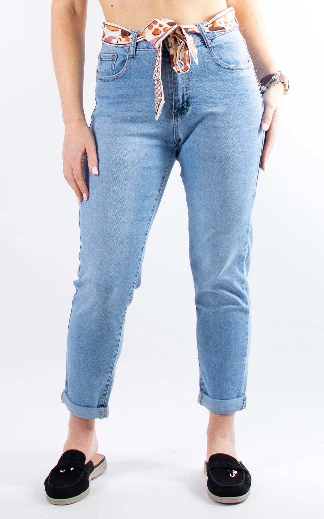 Belted | Mom Jeans |  Light Denim