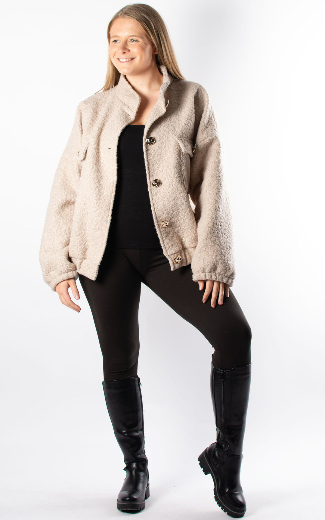 Boucle Bomber Jacket | Cream