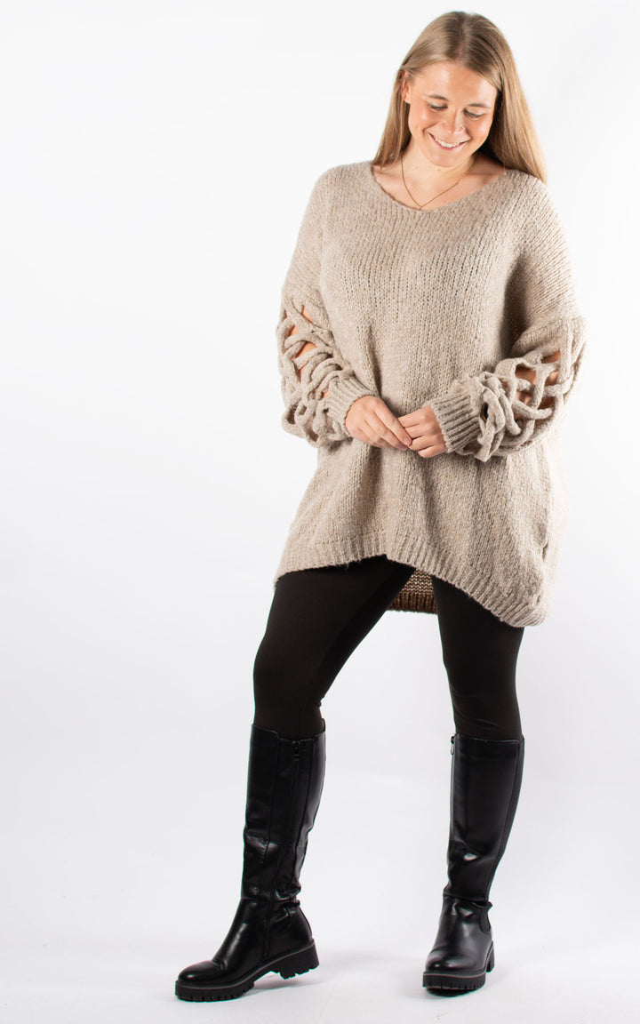 Braided Sleeve Knit | Beige