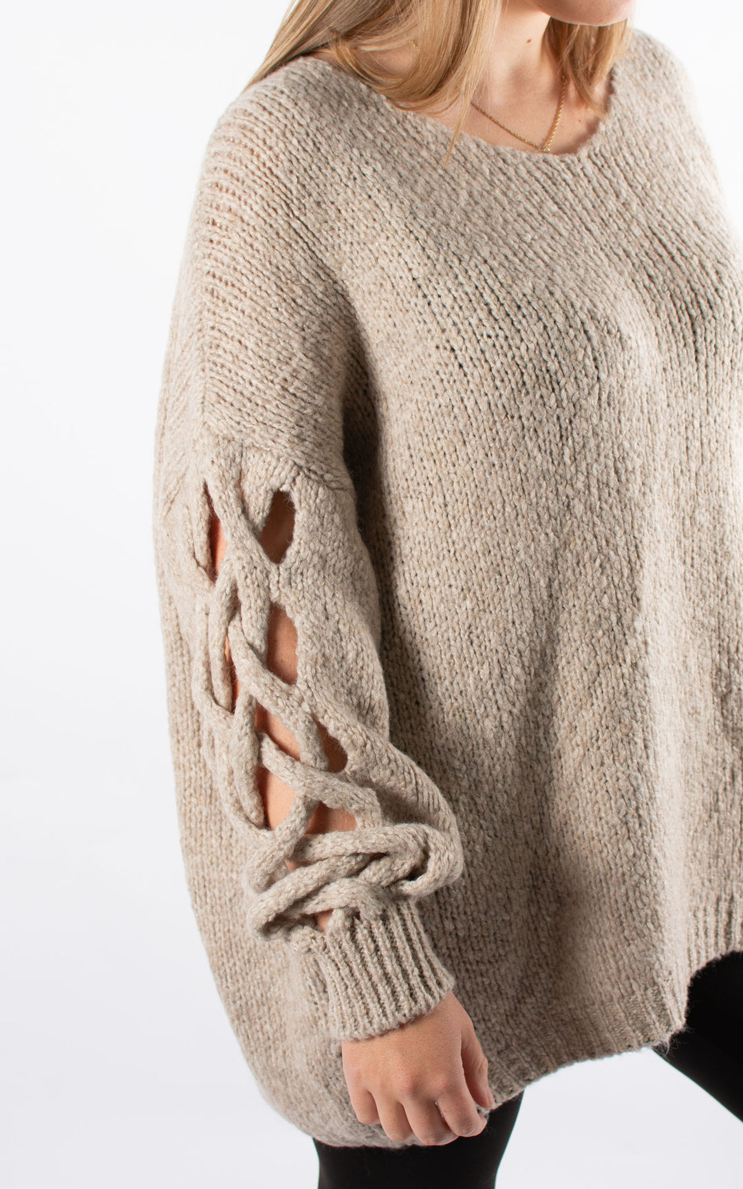 Braided Sleeve Knit | Beige