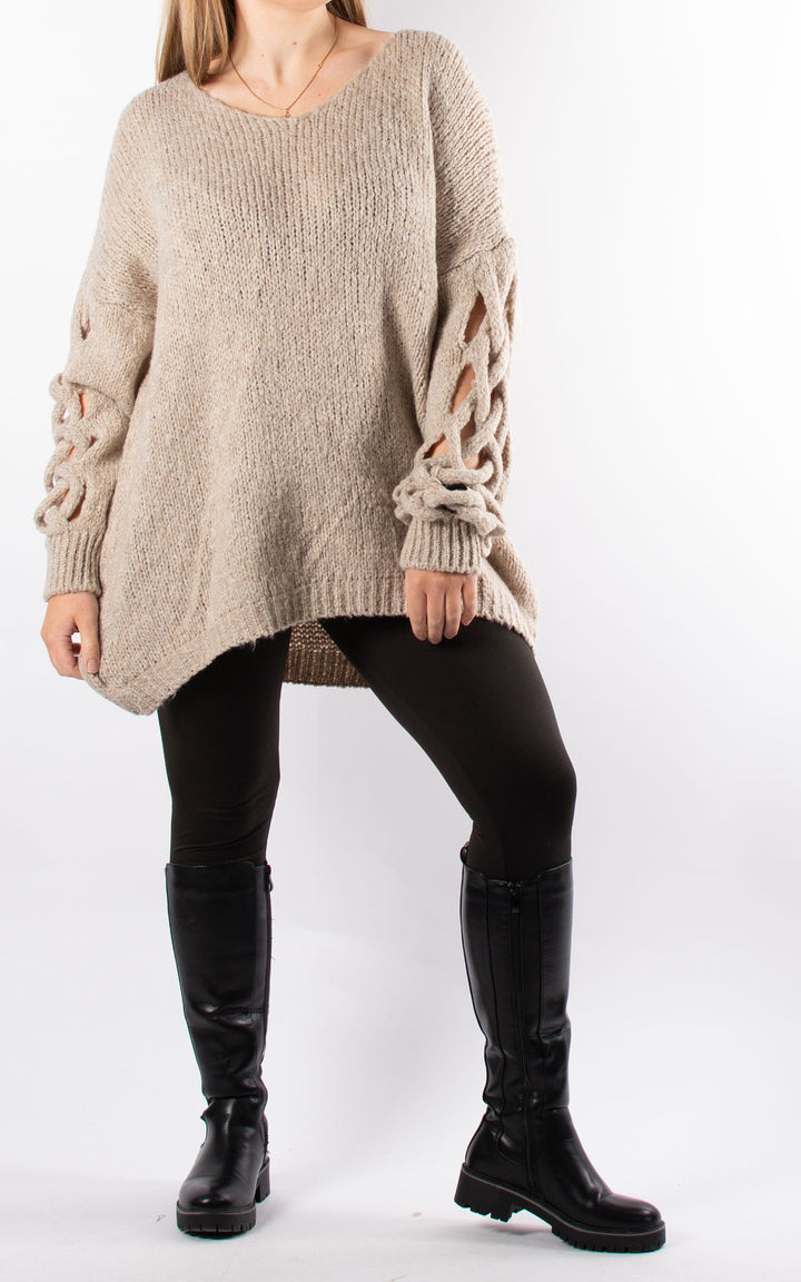 Braided Sleeve Knit | Beige