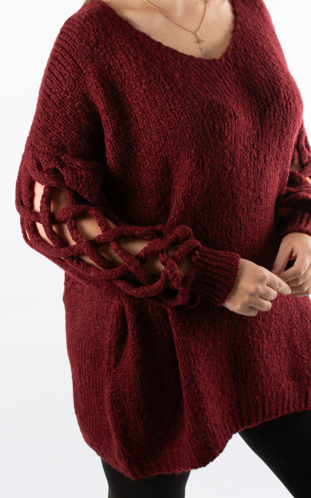 Braided Sleeve Knit | Burgundy