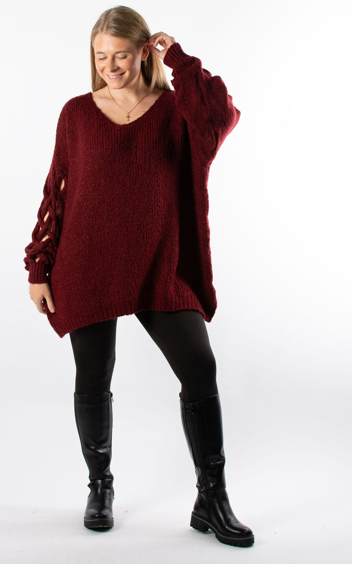 Braided Sleeve Knit | Burgundy