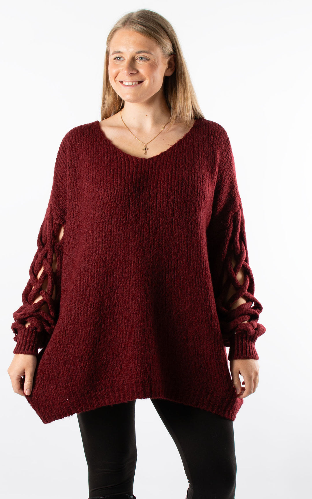 Braided Sleeve Knit | Burgundy