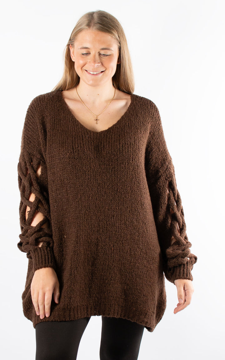 Braided Sleeve Knit | Chocolate
