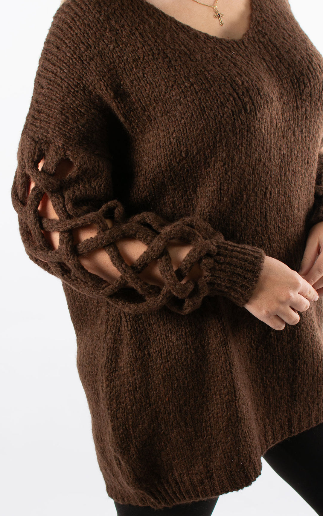Braided Sleeve Knit | Chocolate