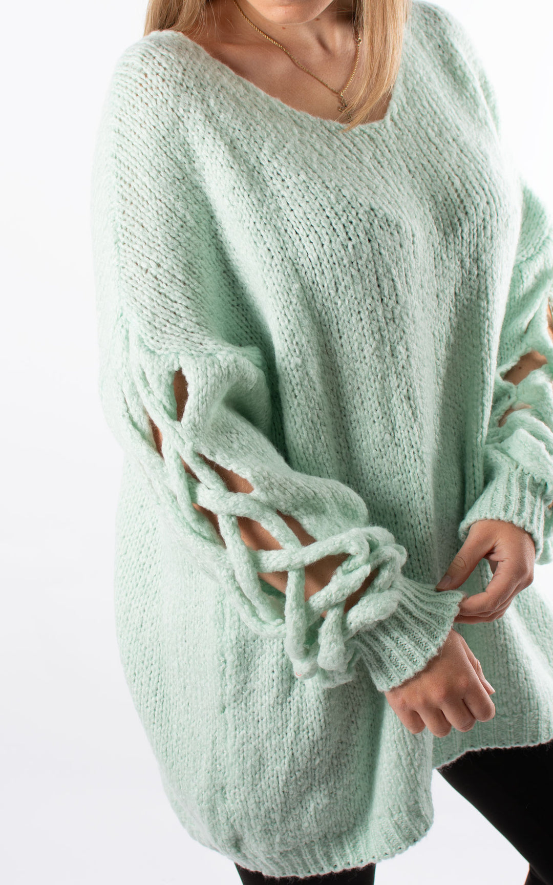 Braided Sleeve Knit | Mint