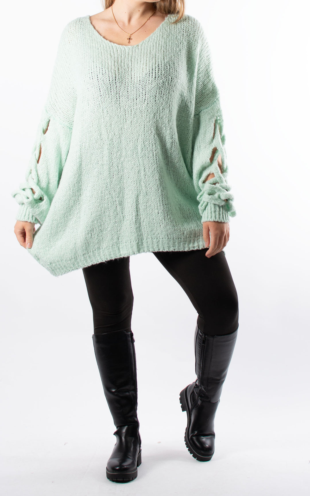Braided Sleeve Knit | Mint
