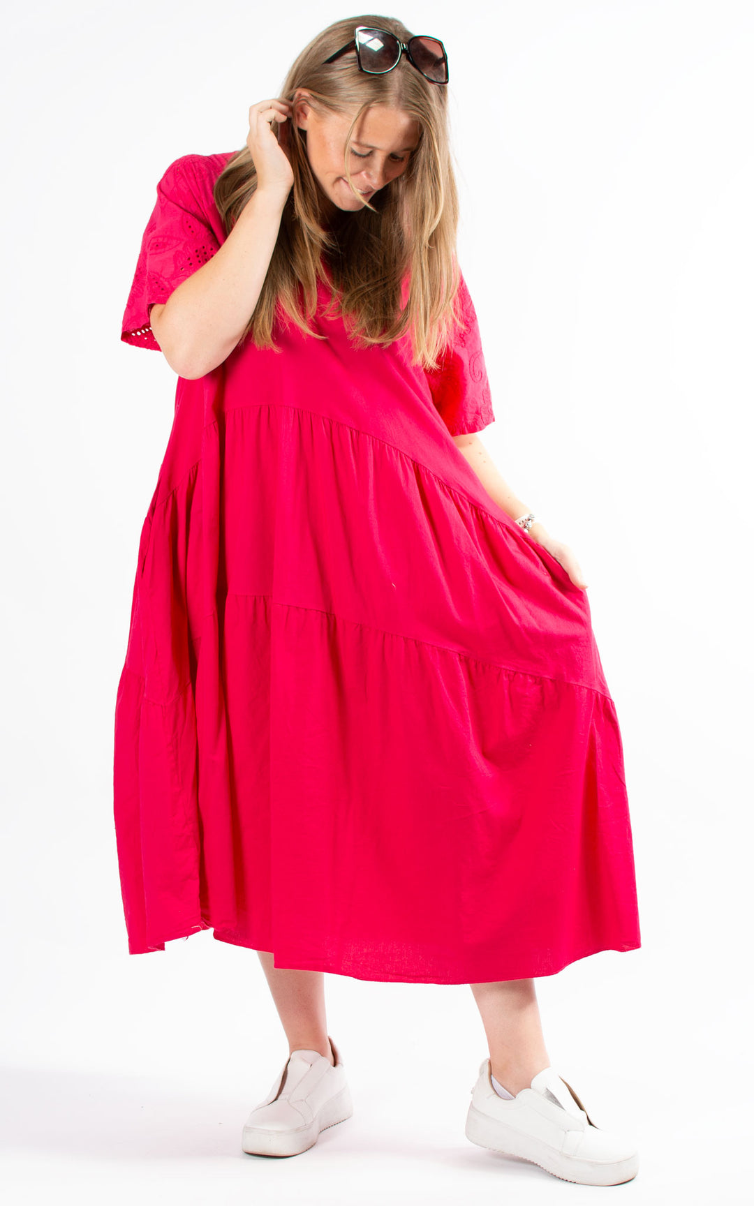Broderie Sleeve Dress | Cherry
