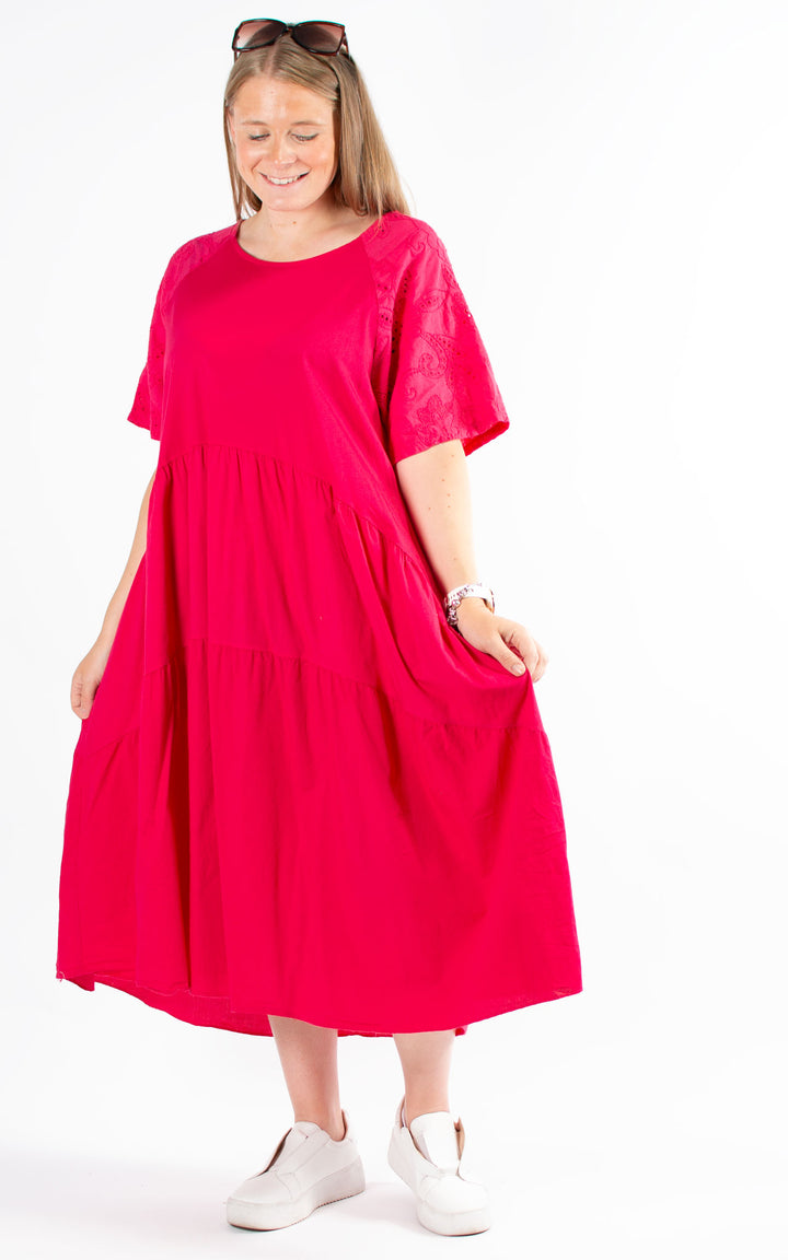 Broderie Sleeve Dress | Cherry