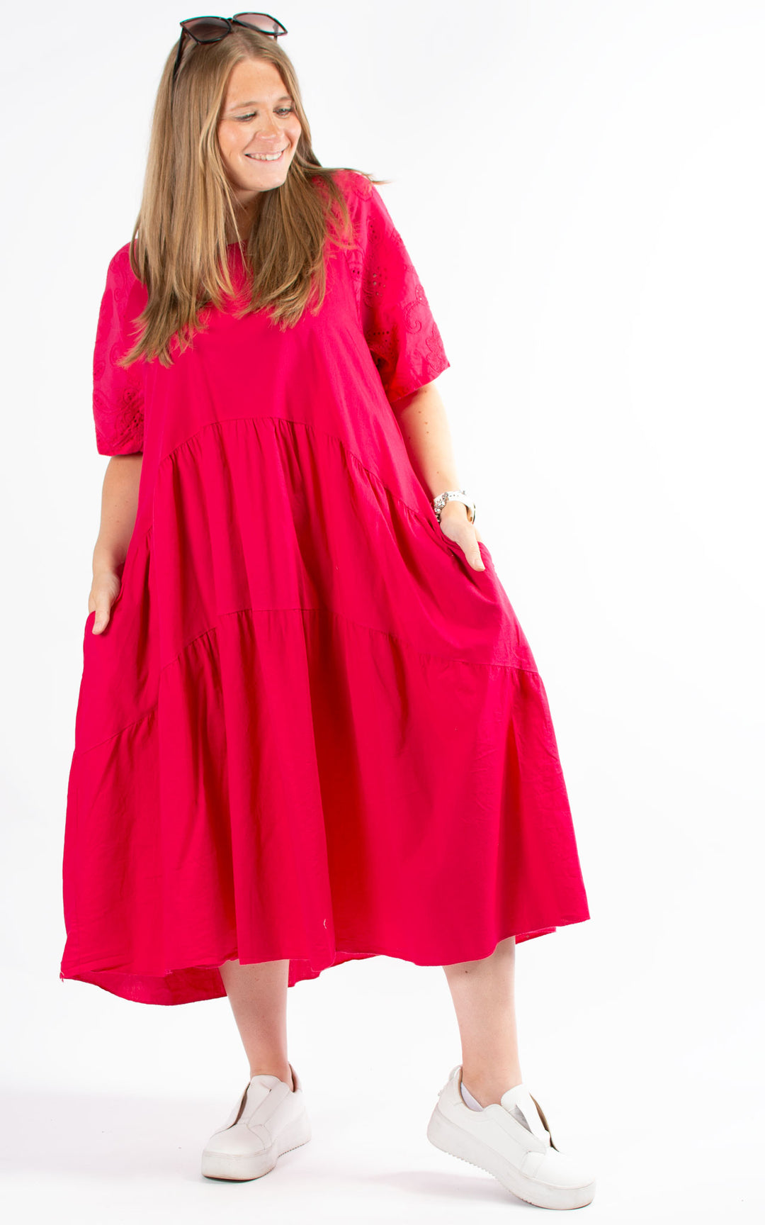 Broderie Sleeve Dress | Cherry