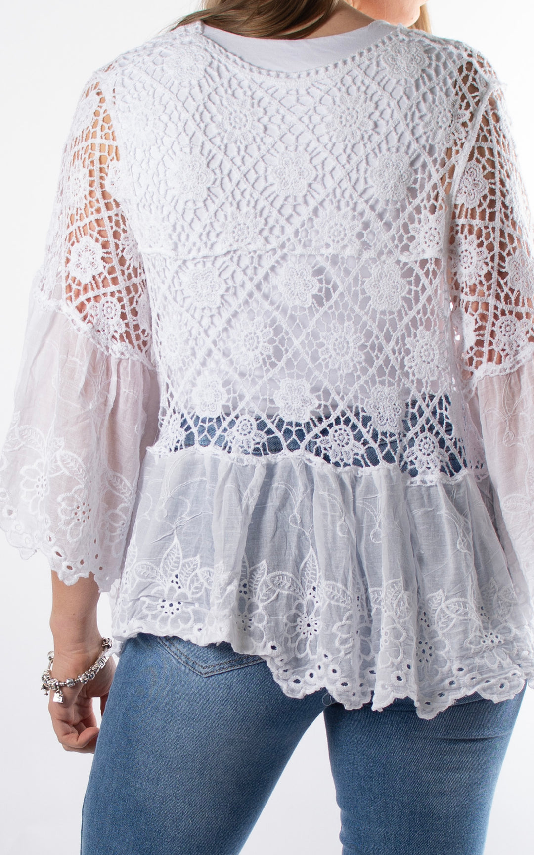 Broderie & Crochet Tie Cardigan | White