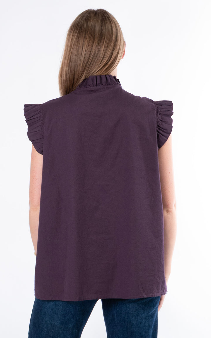 Brooke Frill Button Top | Aubergine