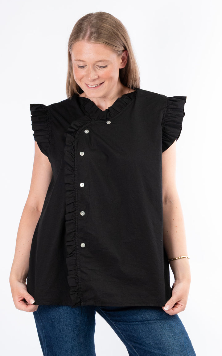 Brooke Frill Button Top | Black