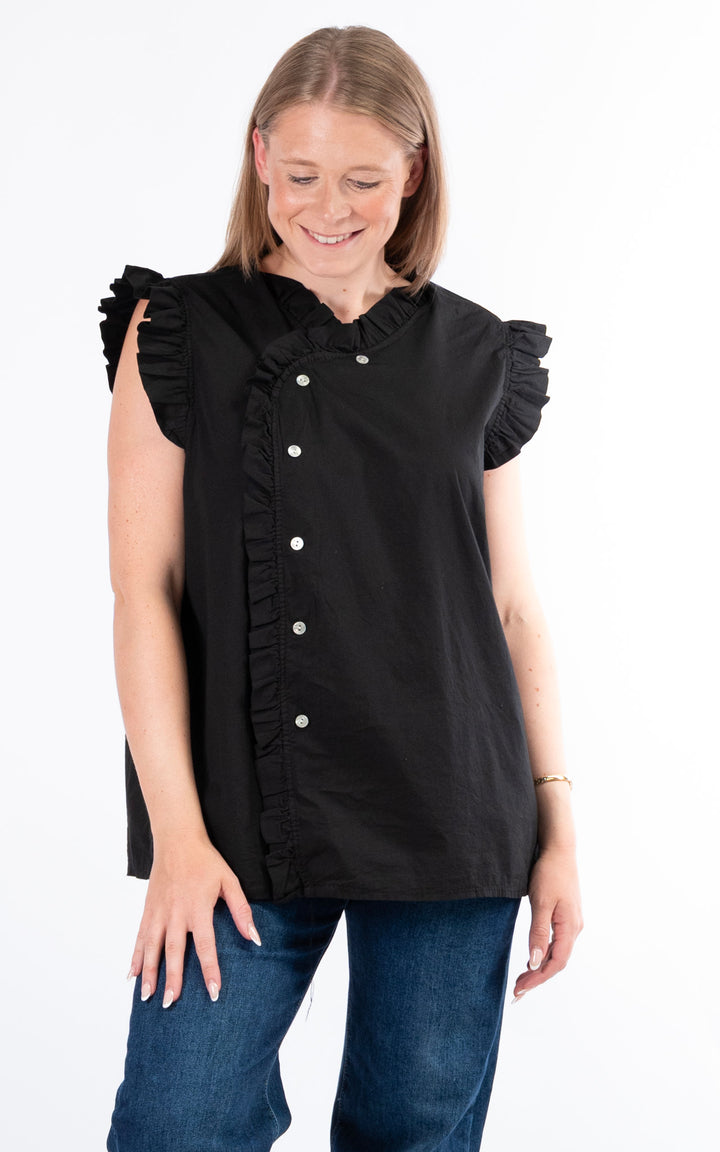 Brooke Frill Button Top | Black