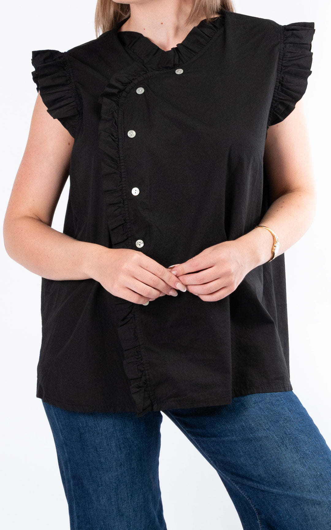 Brooke Frill Button Top | Black
