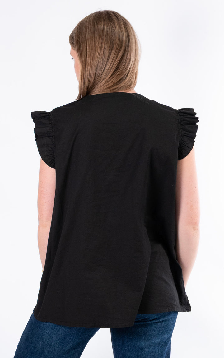 Brooke Frill Button Top | Black
