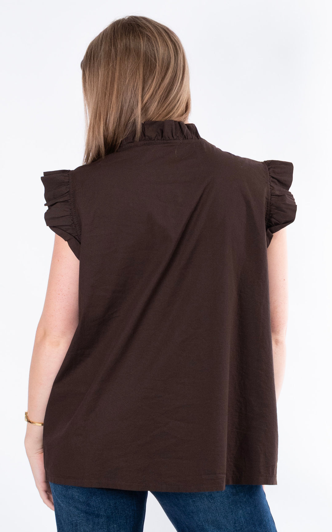 Brooke Frill Button Top | Chocolate