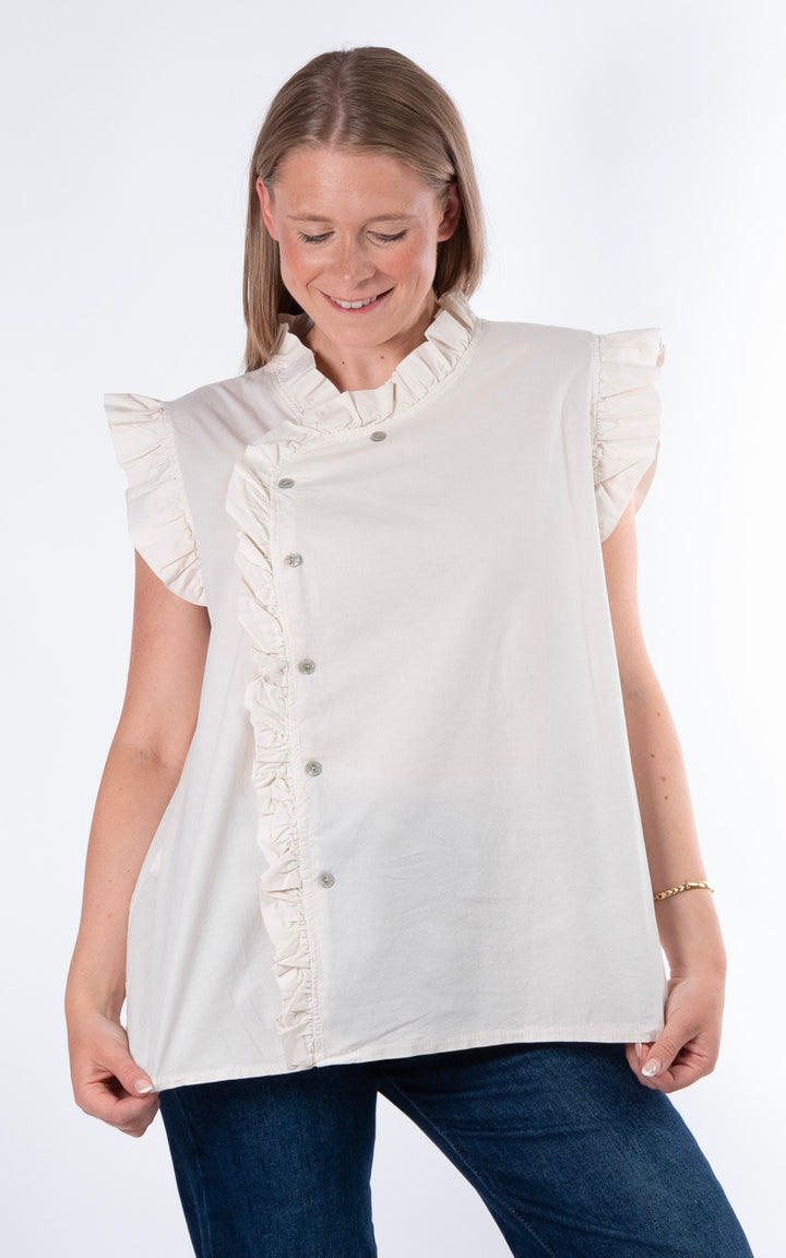 Brooke Frill Button Top | Cream
