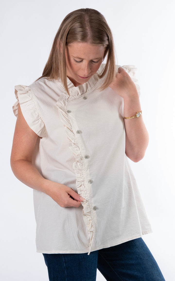 Brooke Frill Button Top | Cream