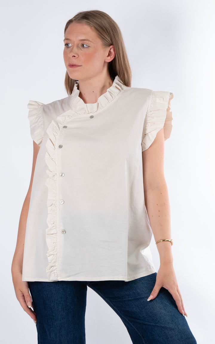 Brooke Frill Button Top | Cream
