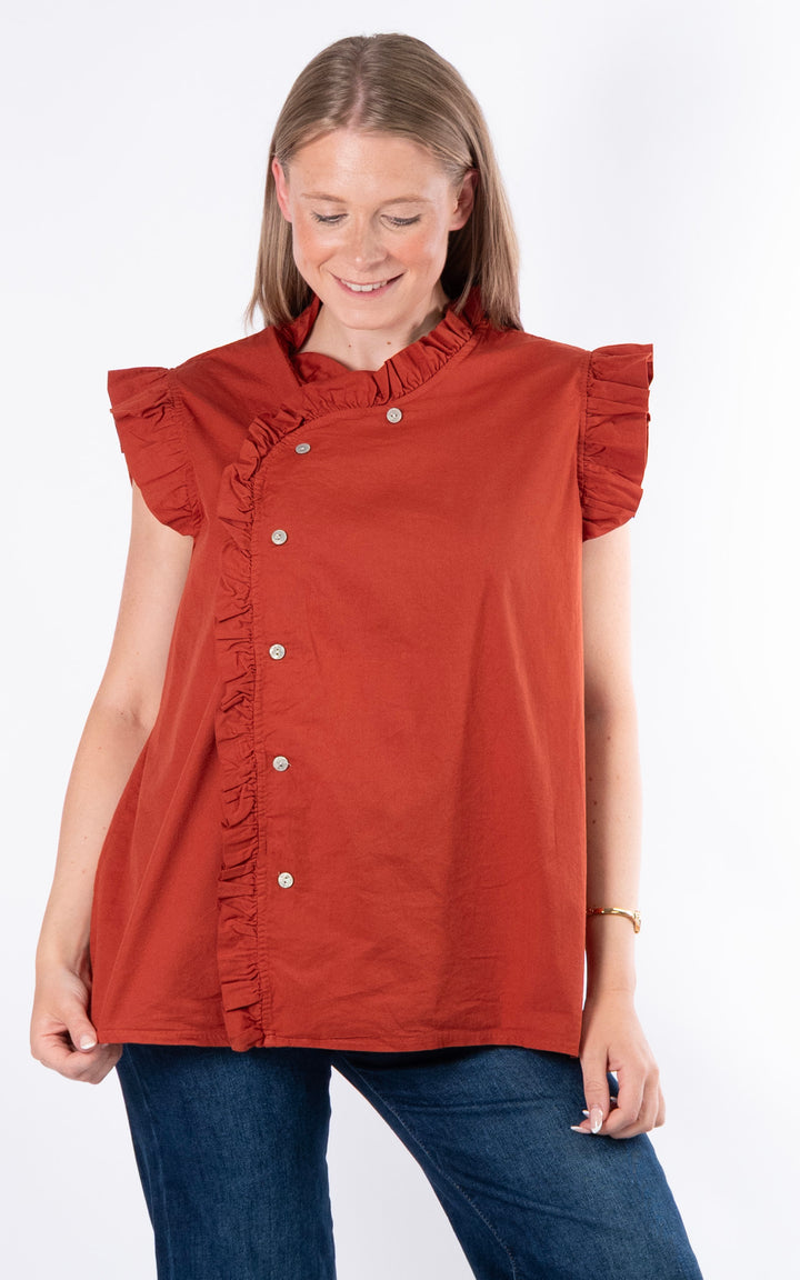 Brooke Frill Button Top | Rust