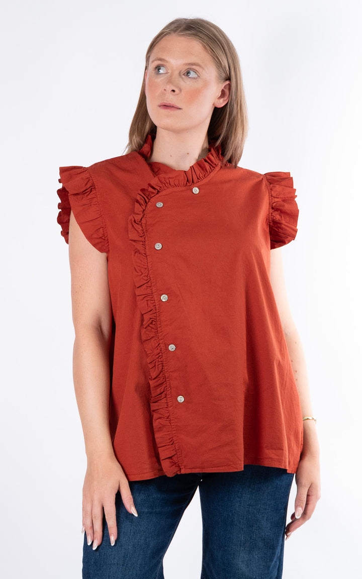 Brooke Frill Button Top | Rust