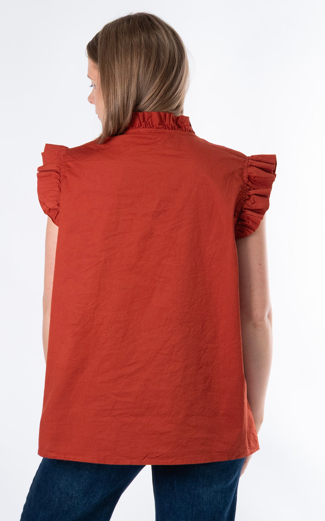 Brooke Frill Button Top | Rust