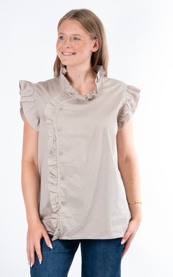 Brooke Frill Button Top | Taupe