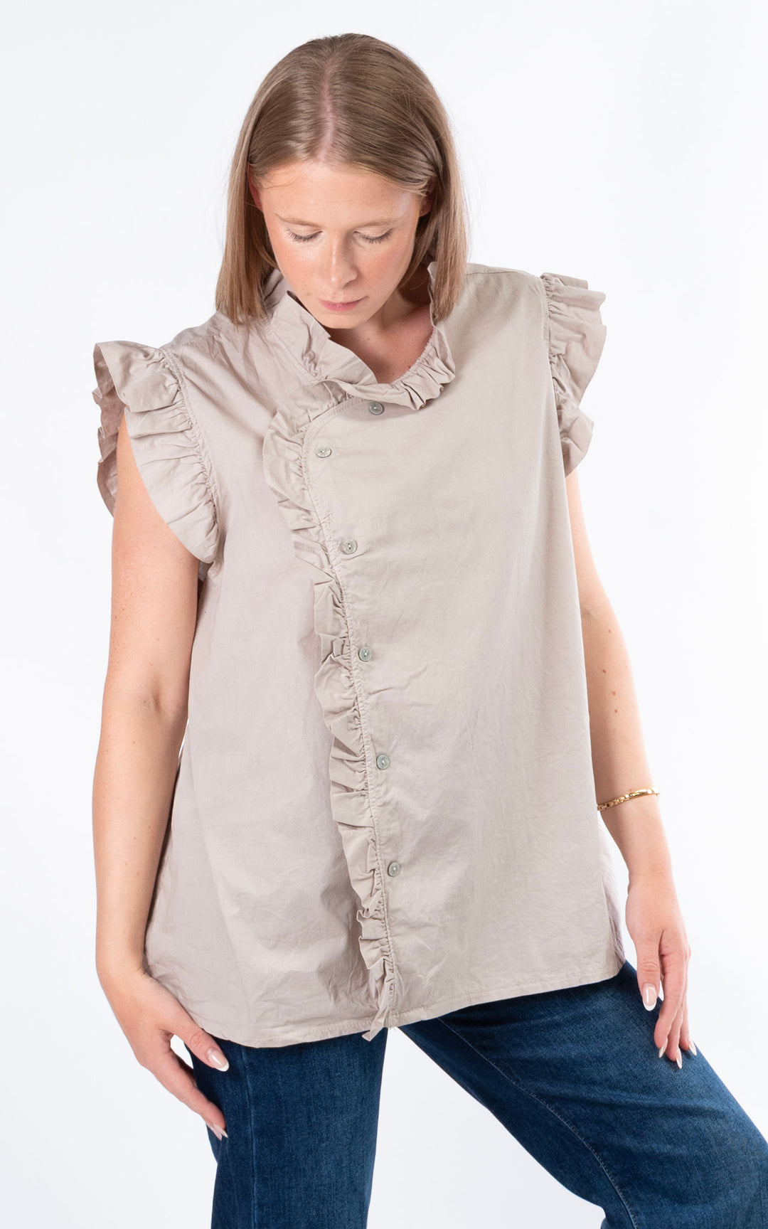 Brooke Frill Button Top | Taupe