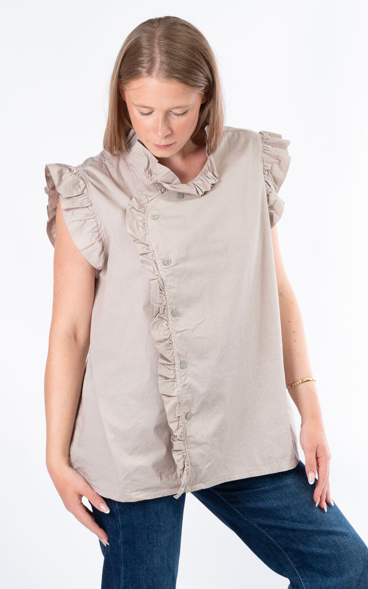 Brooke Frill Button Top | Taupe