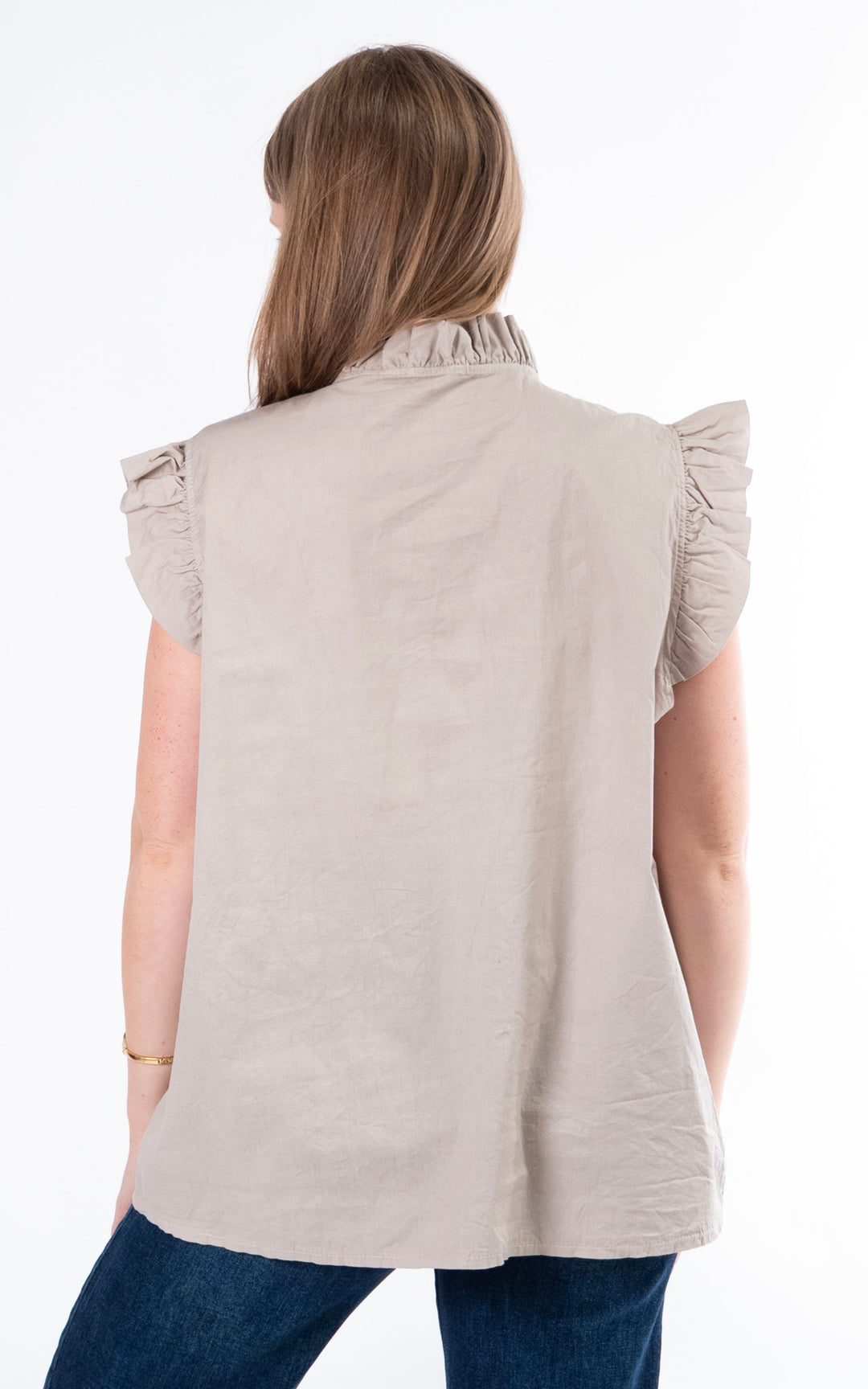 Brooke Frill Button Top | Taupe