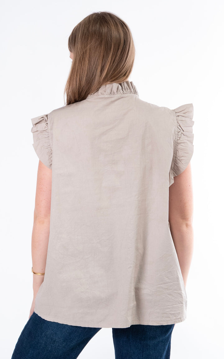 Brooke Frill Button Top | Taupe