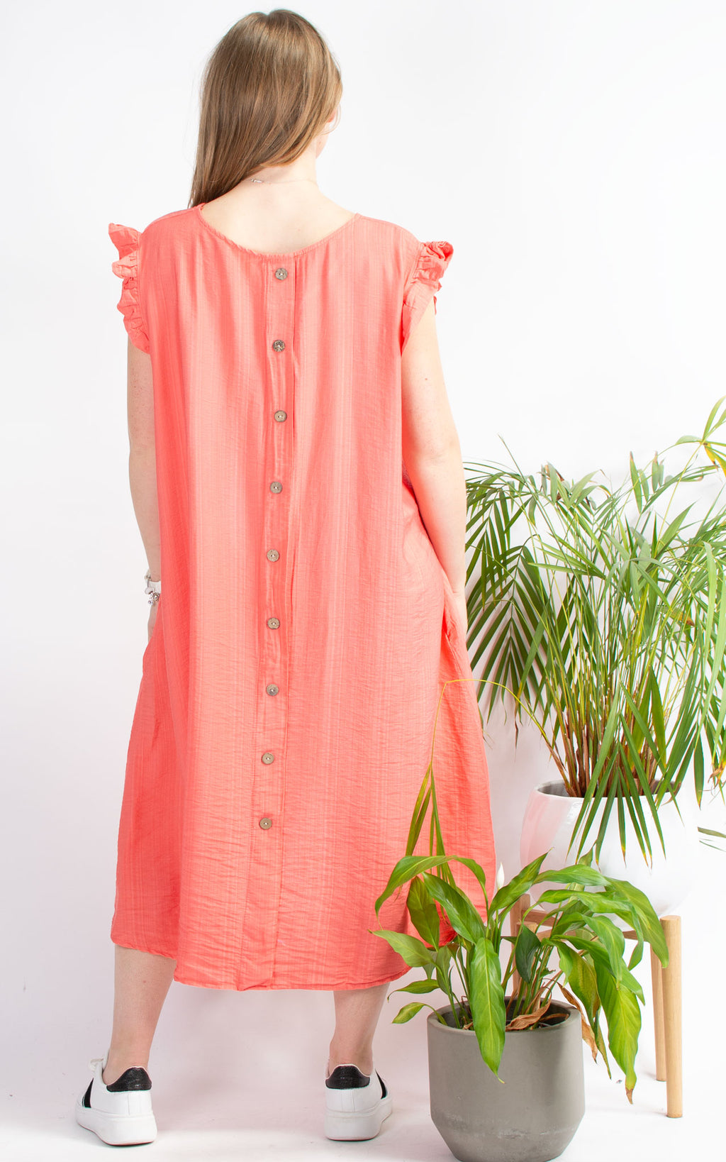 Button Back Dress | Coral