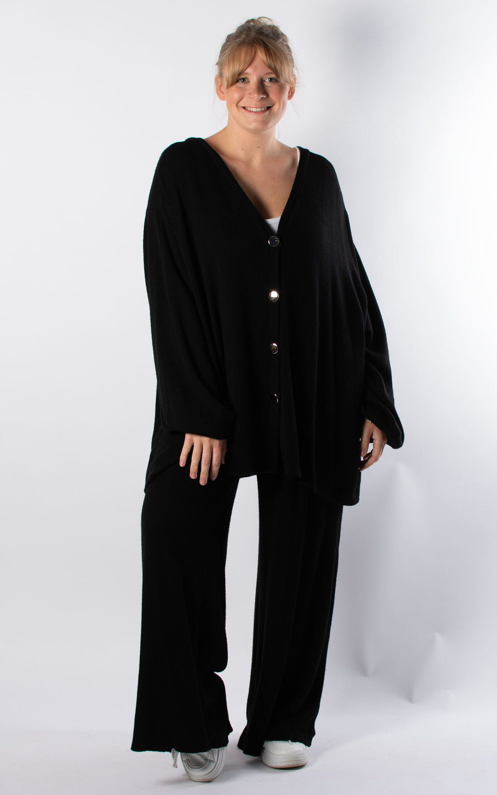 Button Cardigan Lounge Set | Black