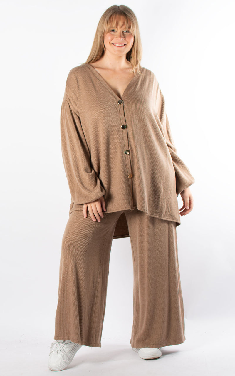 Button Cardigan Lounge Set | Camel