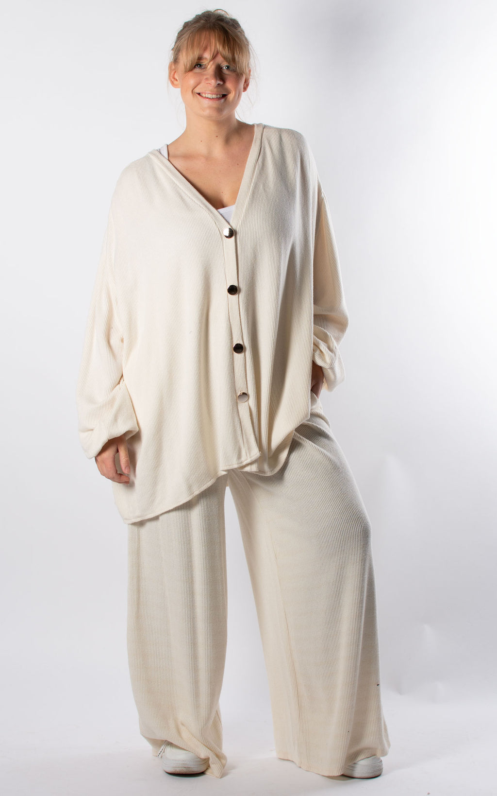 Button Cardigan Lounge Set | Cream