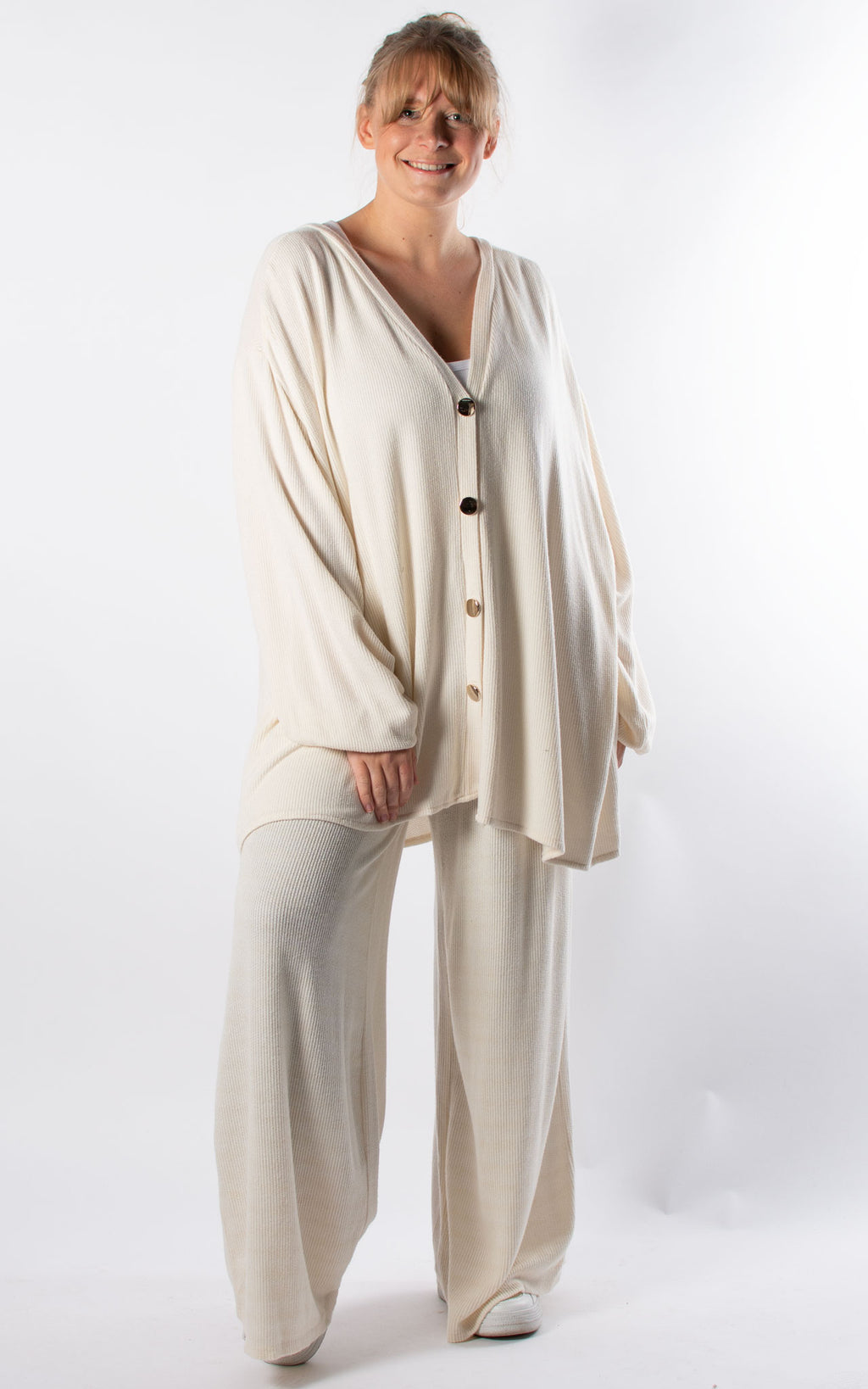 Button Cardigan Lounge Set | Cream