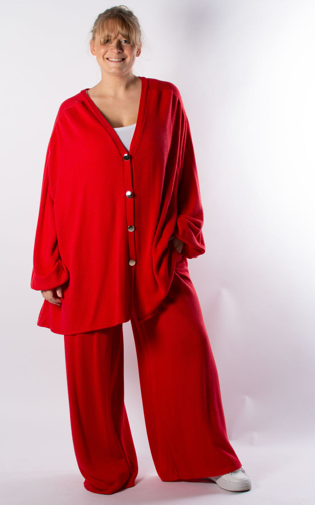 Button Cardigan Lounge Set | Red