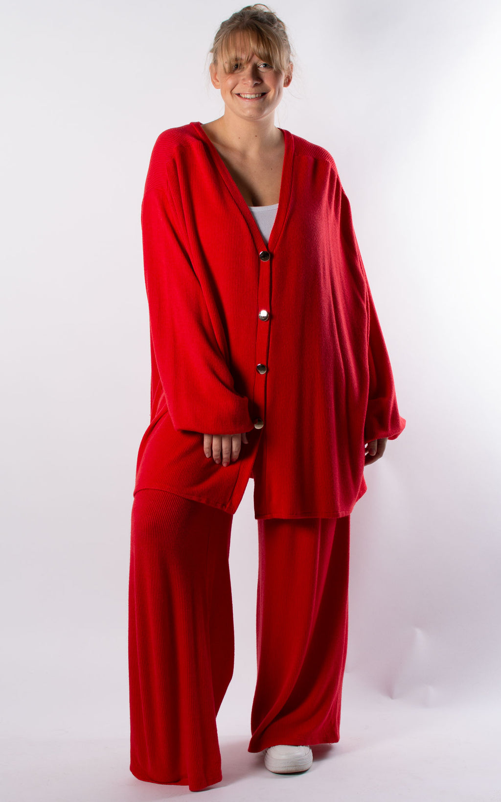 Button Cardigan Lounge Set | Red