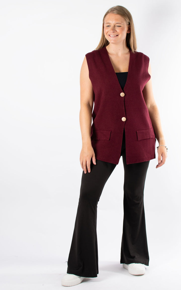 Button Knitted Waistcoat | Burgundy