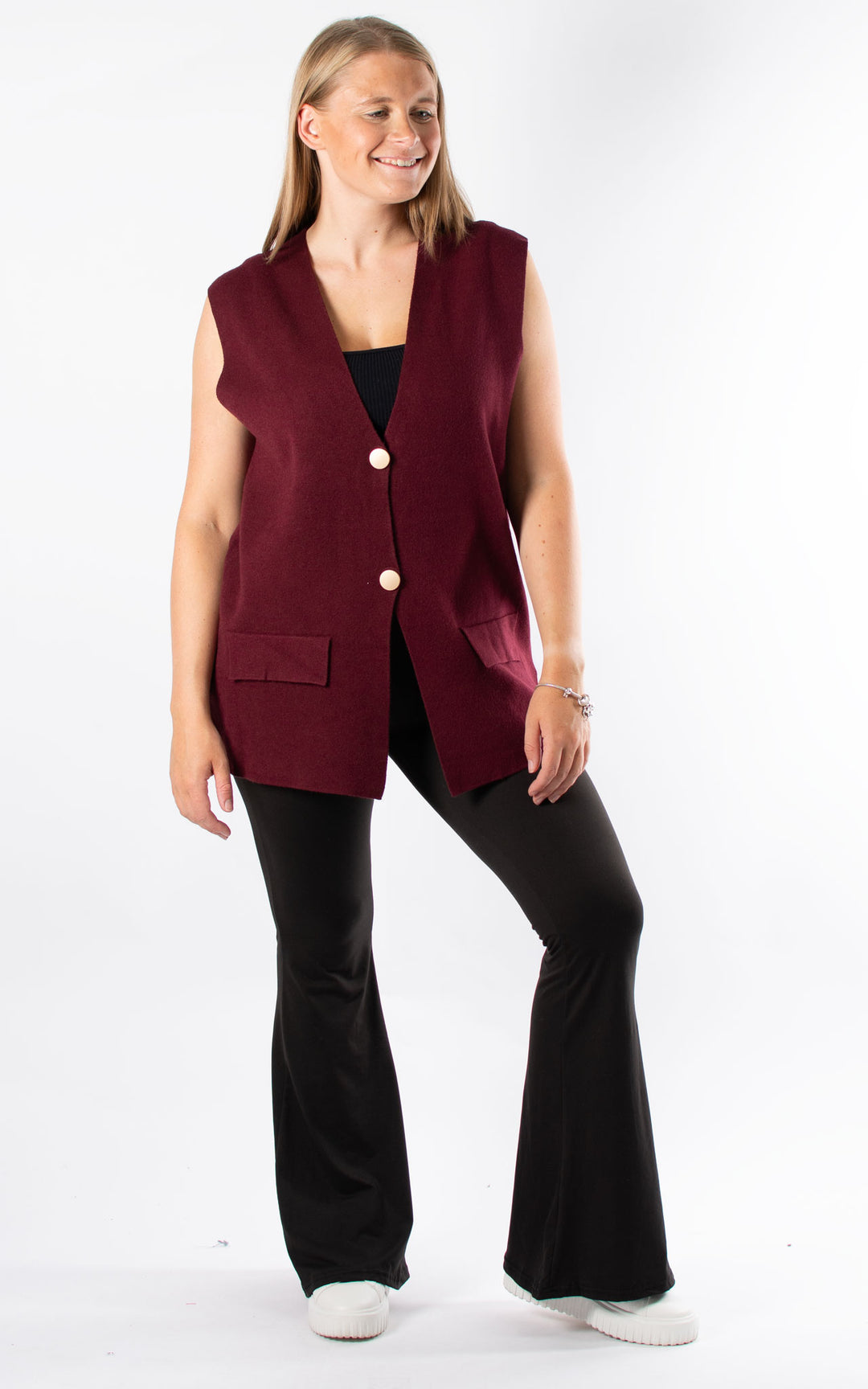 Button Knitted Waistcoat | Burgundy