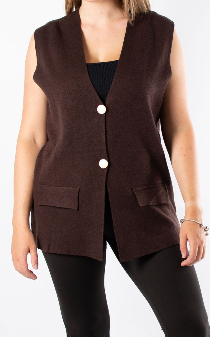 Button Knitted Waistcoat | Chocolate